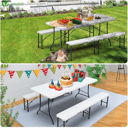 Set aus Klapptisch und 2 Bänken, weiß, 180 x 75 x 72 cm