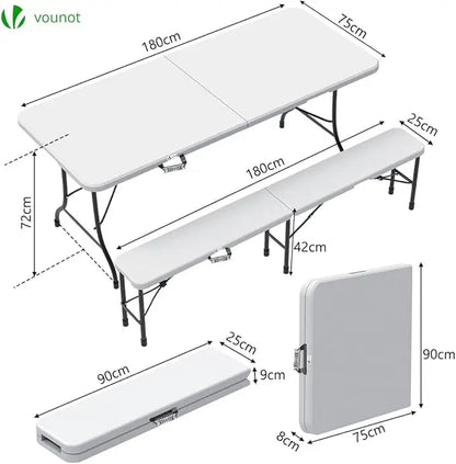 Set aus Klapptisch und 2 Bänken, weiß, 180 x 75 x 72 cm